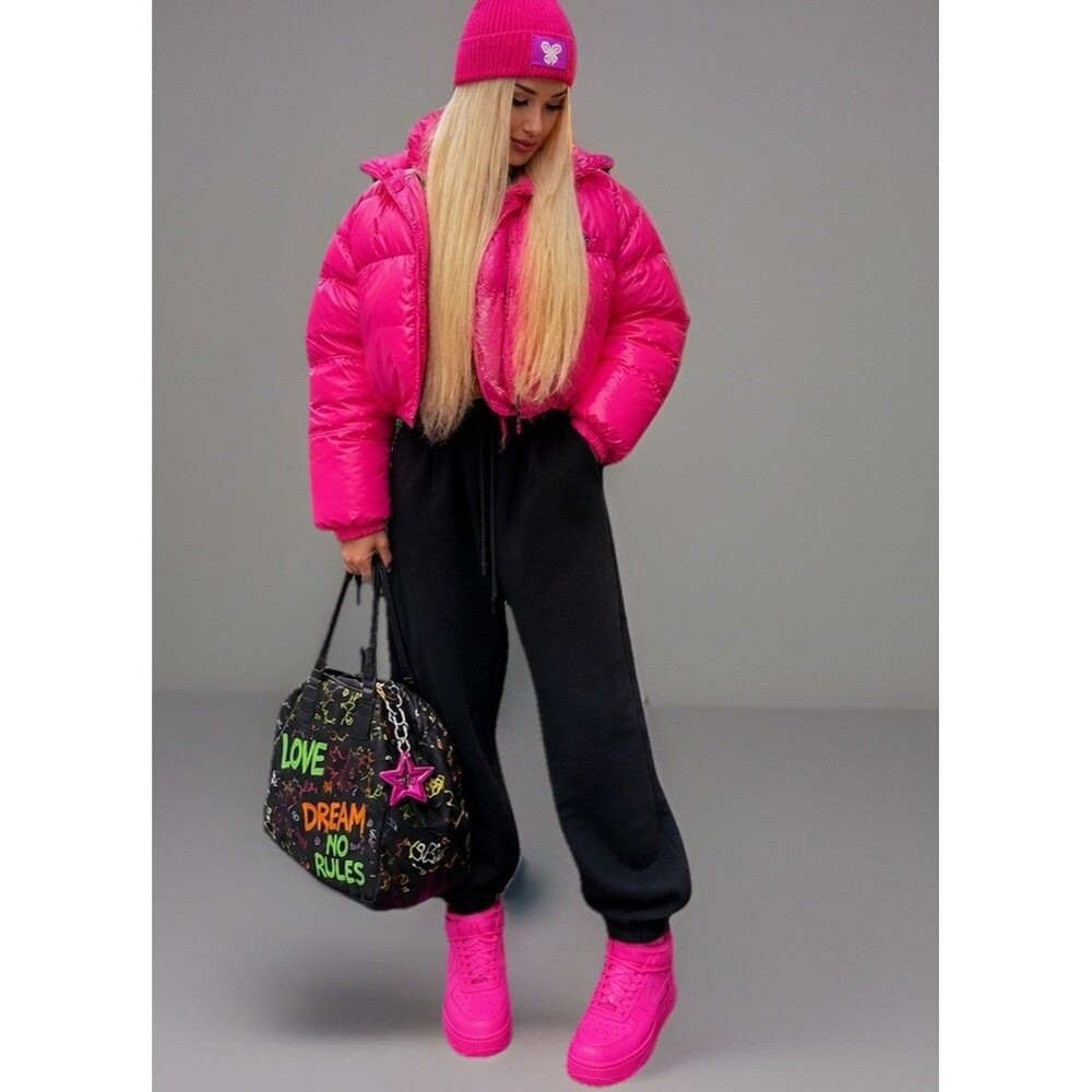 Members Only Looney Tunes Reversible Y2K Puffer Jacket Pink M